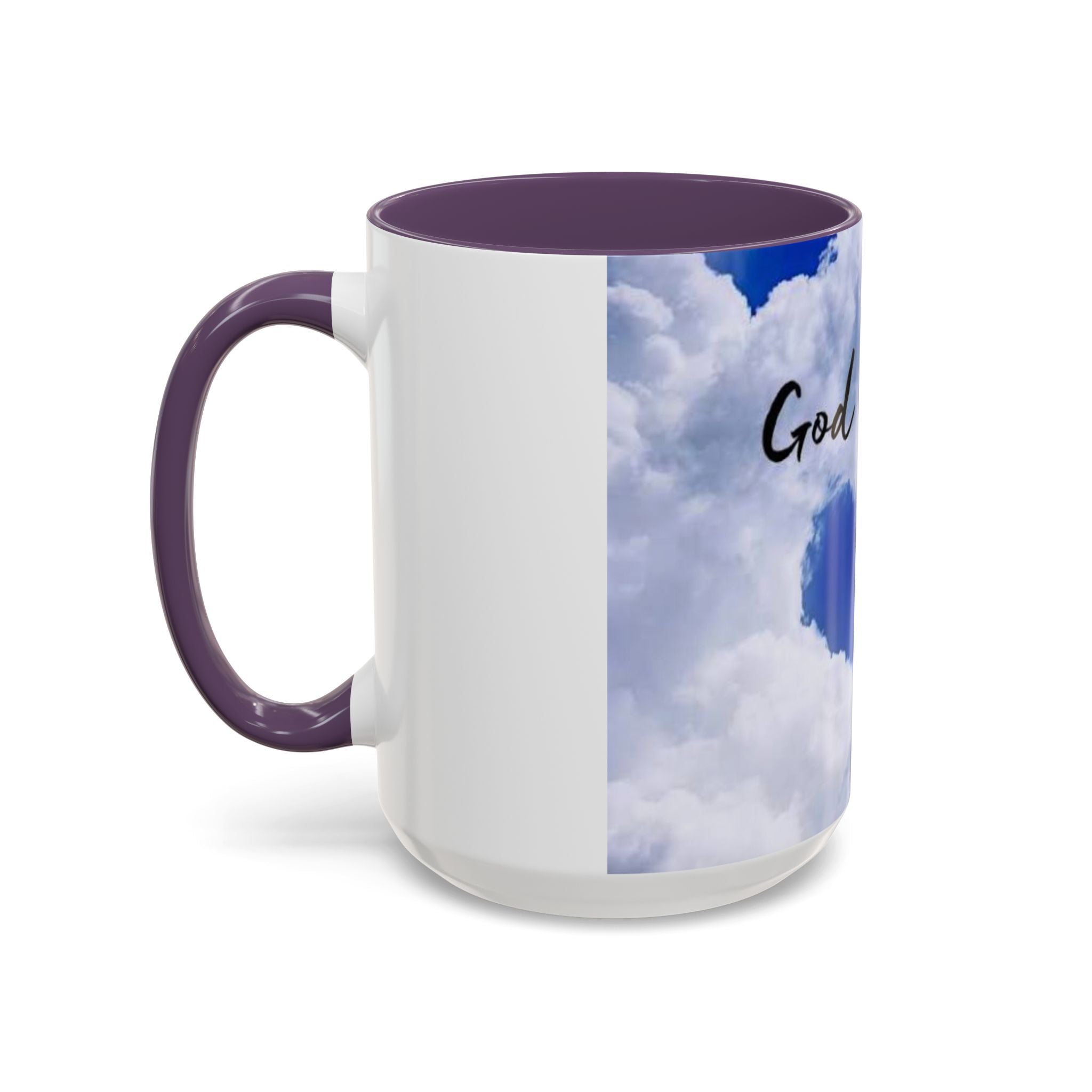 God Is Love Coffee Mug — Blue Heart Cloud Accent Ceramic Mug