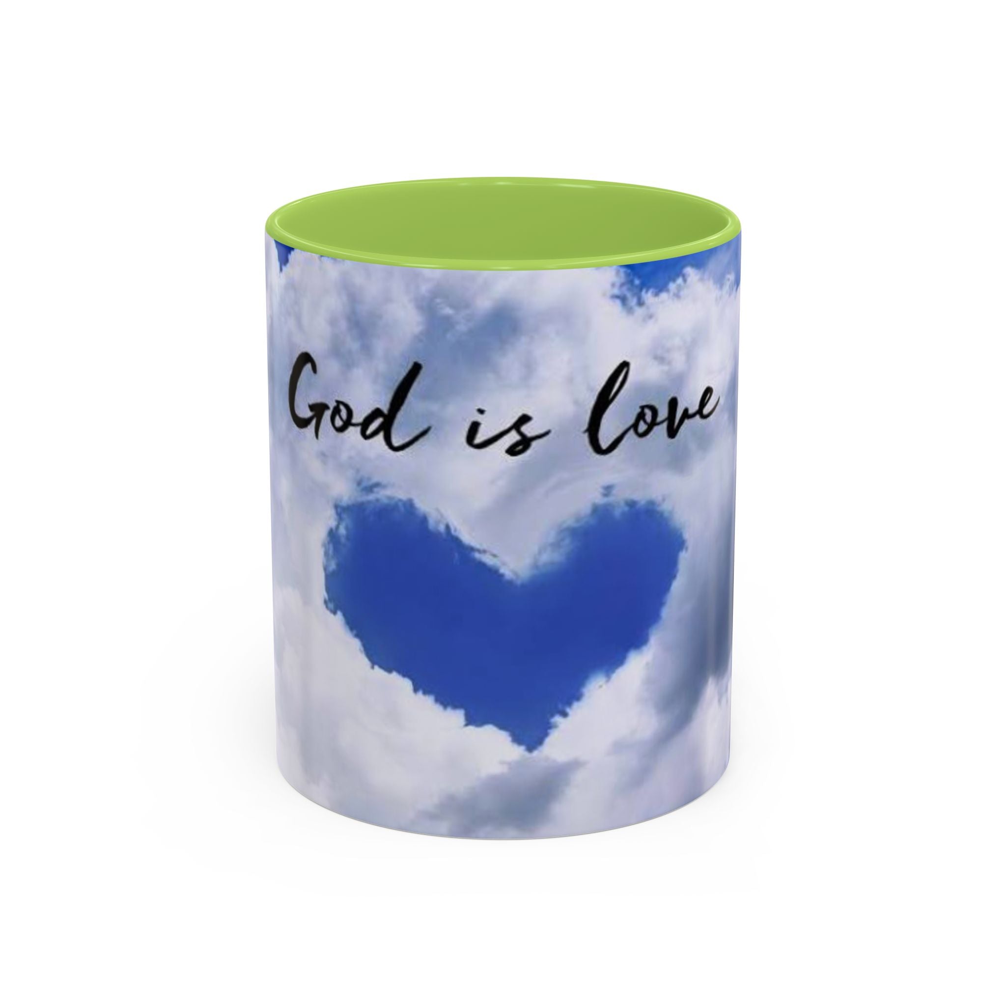 God Is Love Coffee Mug — Blue Heart Cloud Accent Ceramic Mug