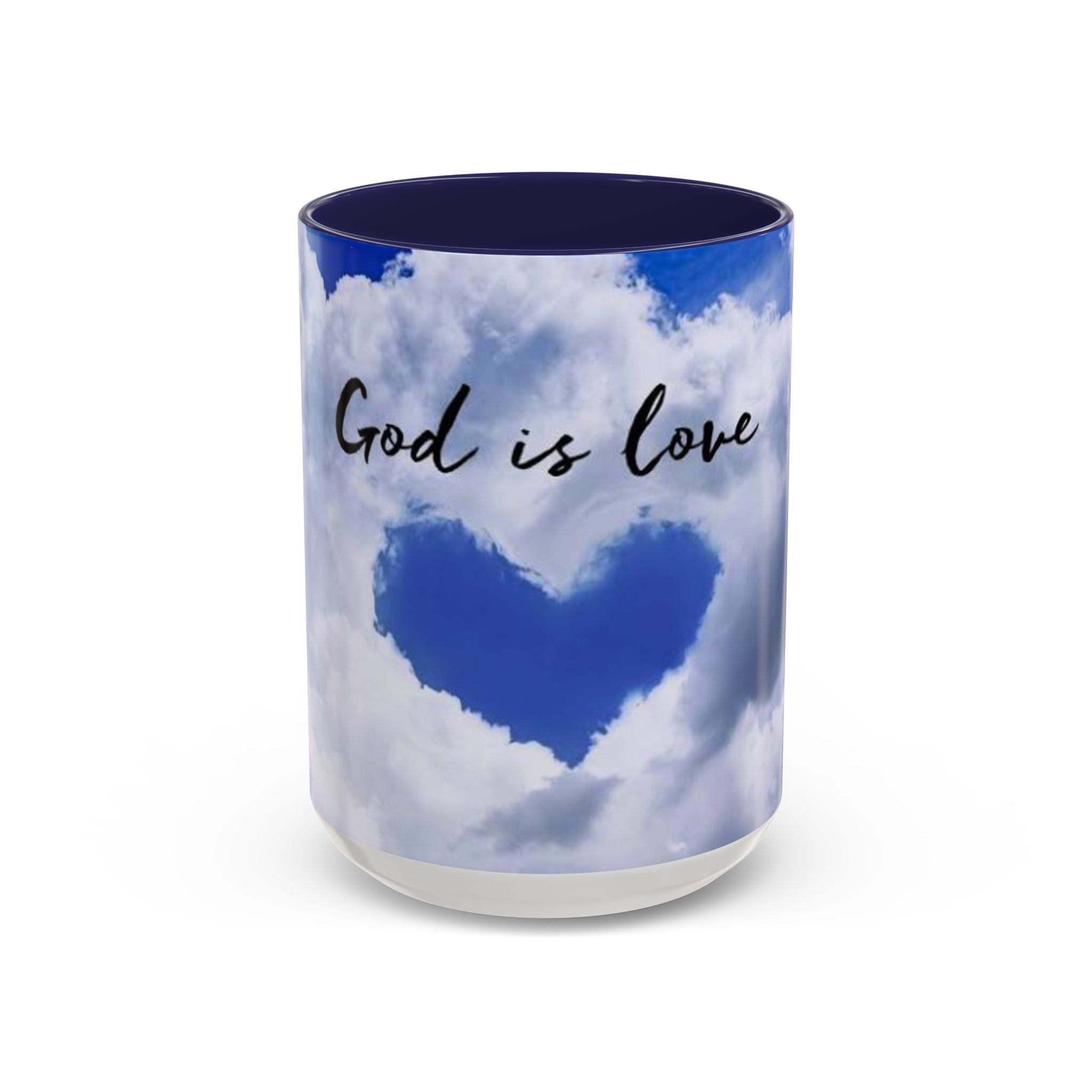 God Is Love Coffee Mug — Blue Heart Cloud Accent Ceramic Mug