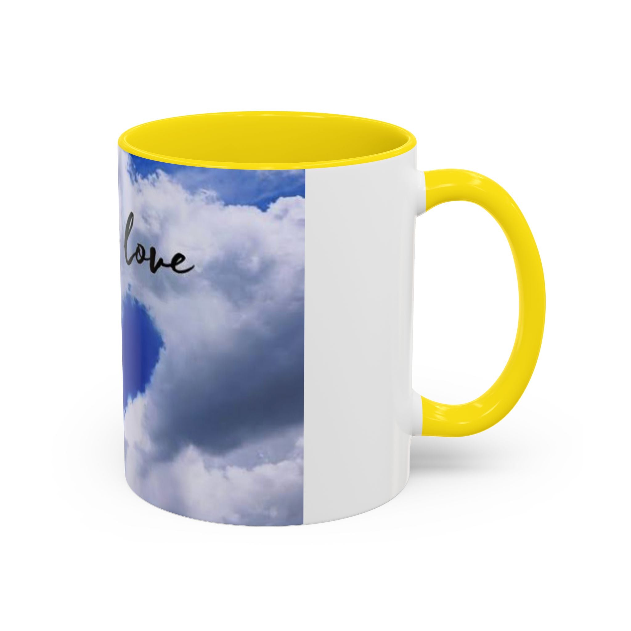 God Is Love Coffee Mug — Blue Heart Cloud Accent Ceramic Mug