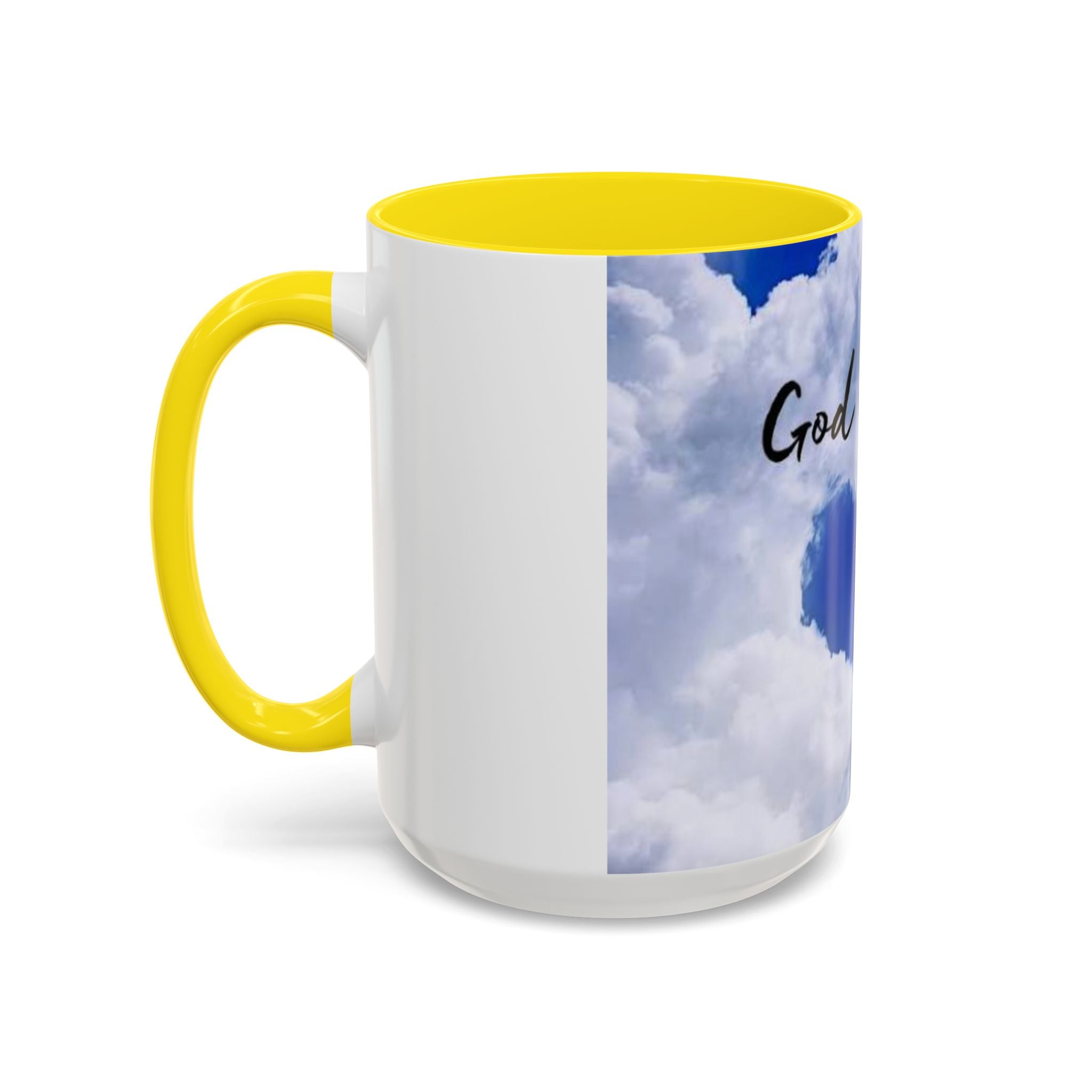 God Is Love Coffee Mug — Blue Heart Cloud Accent Ceramic Mug