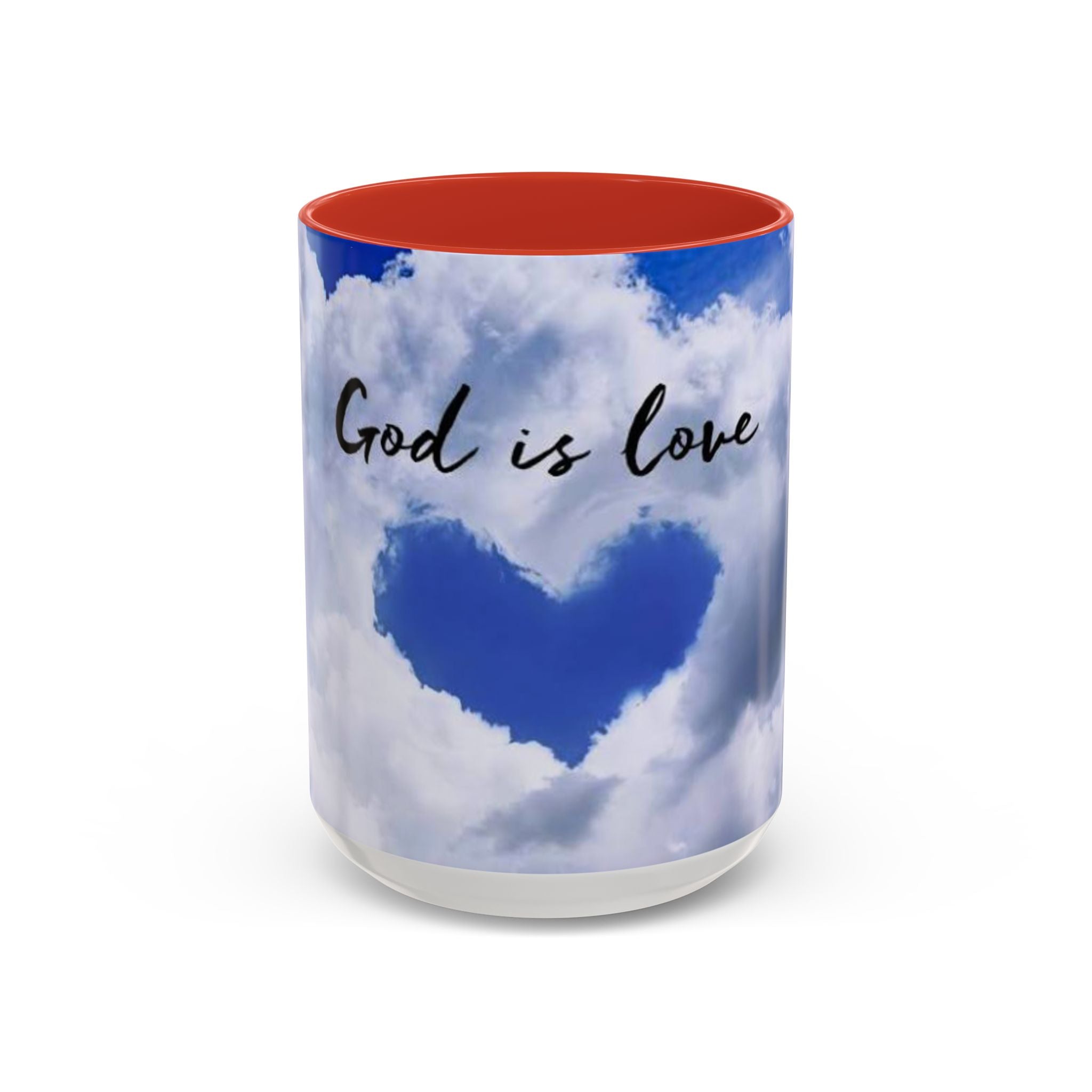 God Is Love Coffee Mug — Blue Heart Cloud Accent Ceramic Mug