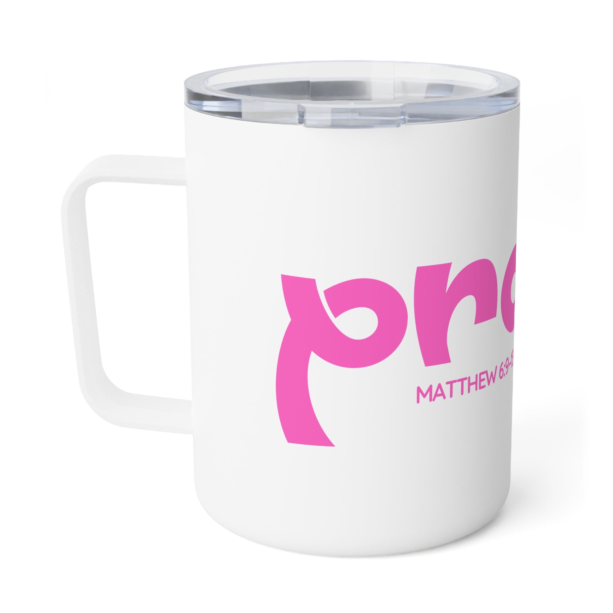 Insulated Mug - Pink "Pray" with Matthew 6:9-13