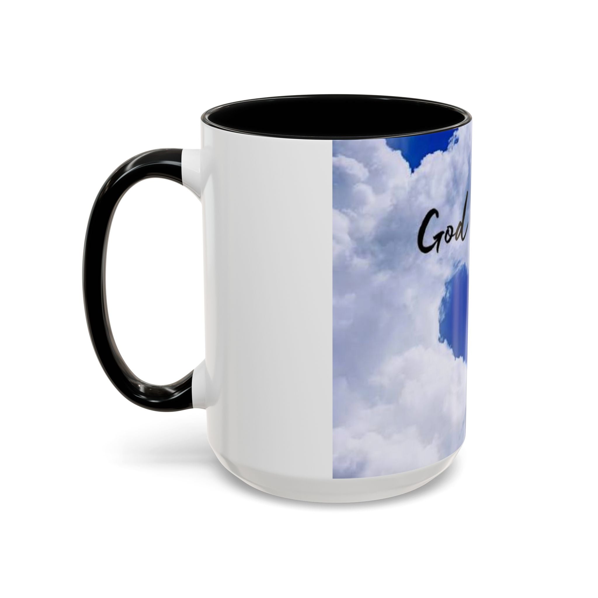 God Is Love Coffee Mug — Blue Heart Cloud Accent Ceramic Mug