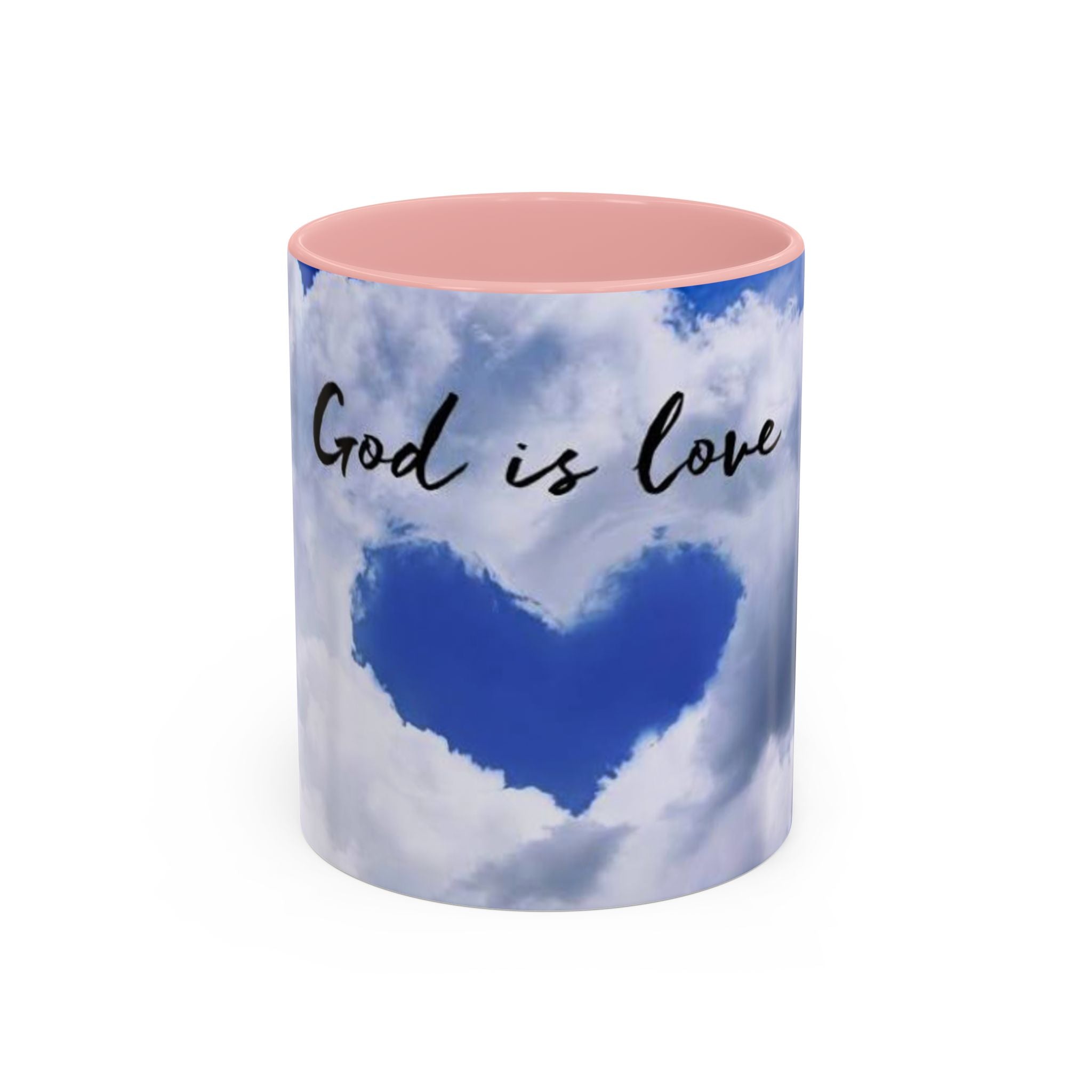 God Is Love Coffee Mug — Blue Heart Cloud Accent Ceramic Mug