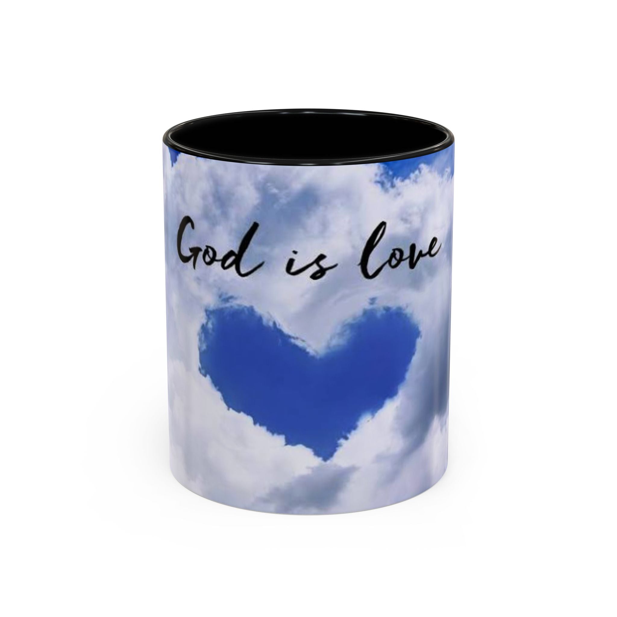 God Is Love Coffee Mug — Blue Heart Cloud Accent Ceramic Mug