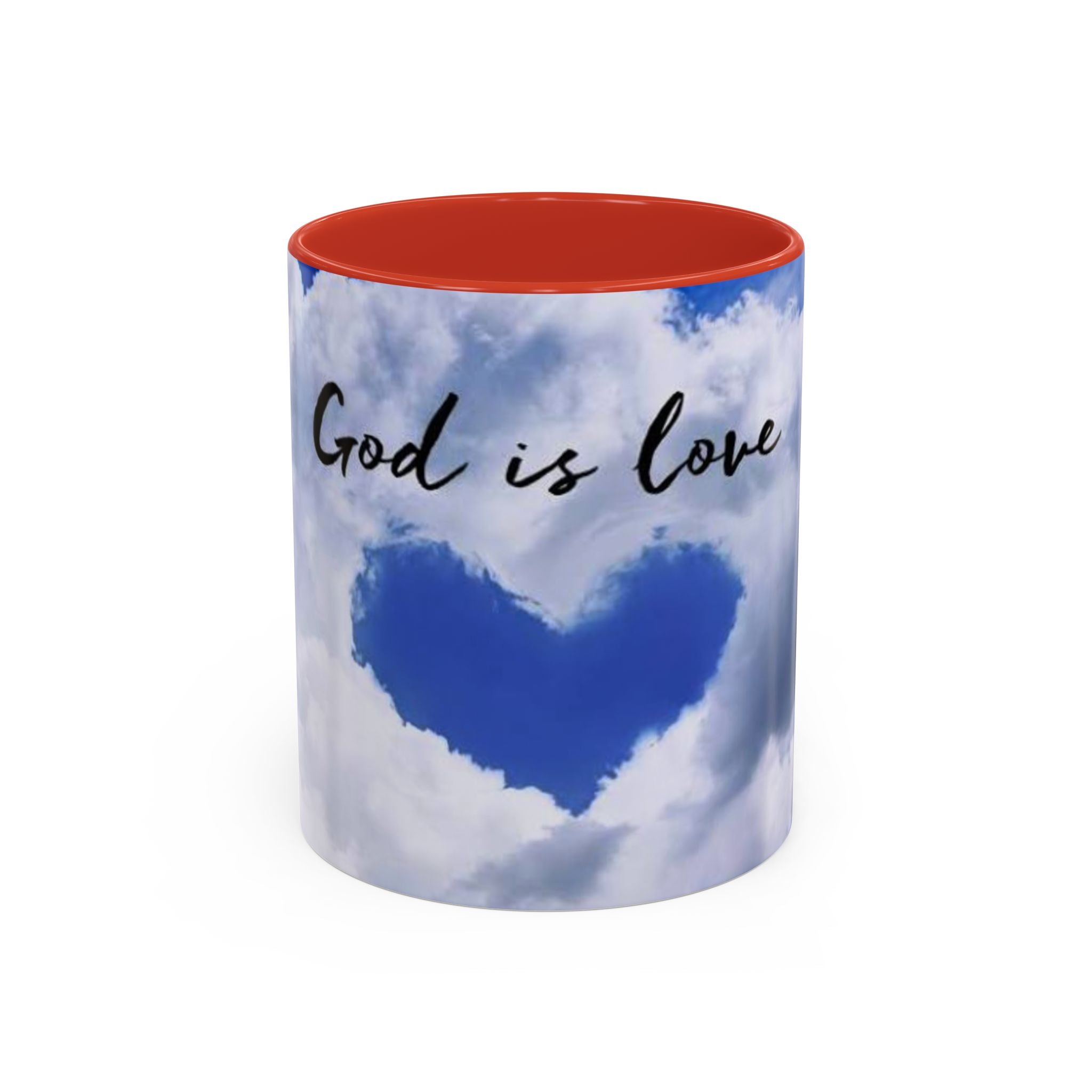 God Is Love Coffee Mug — Blue Heart Cloud Accent Ceramic Mug