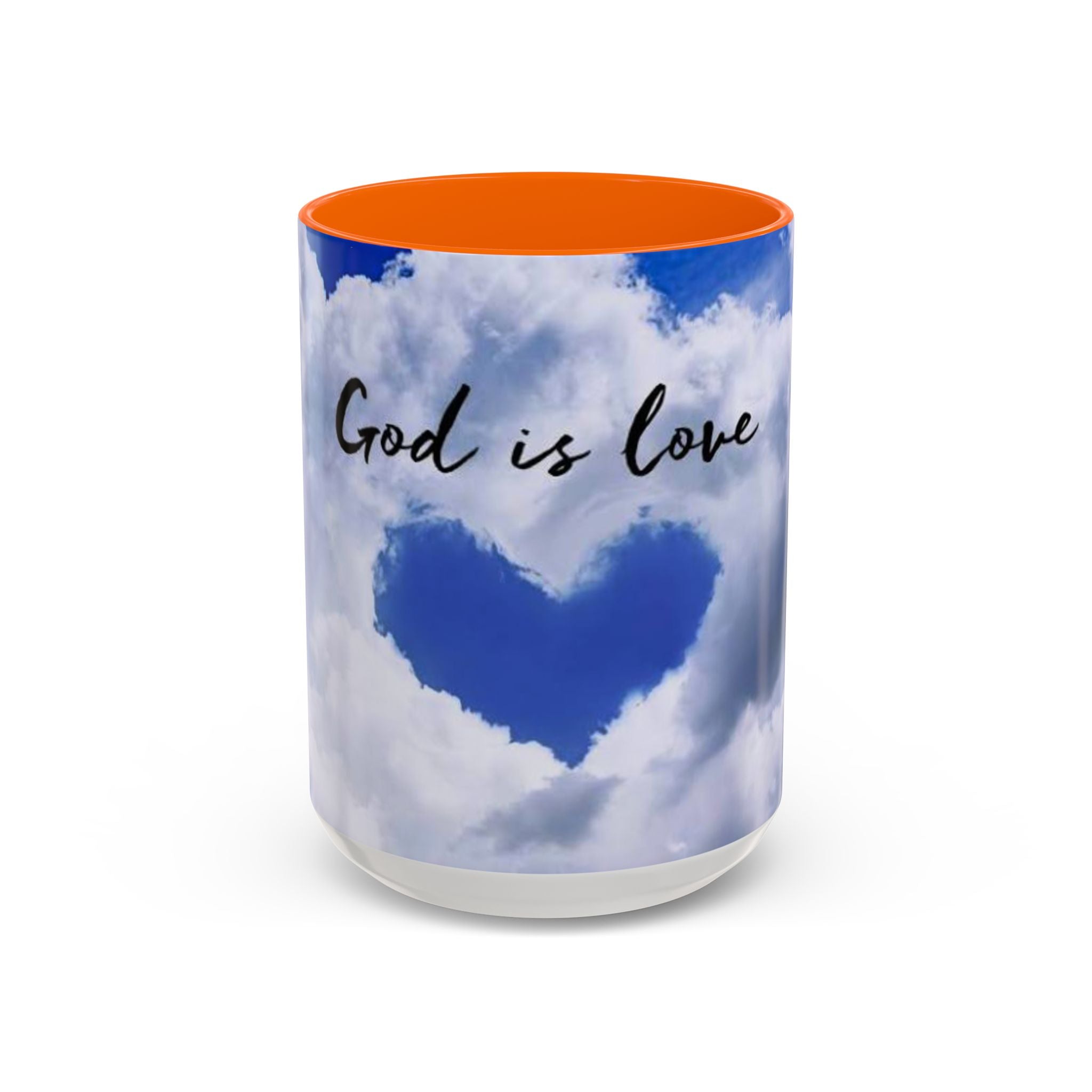God Is Love Coffee Mug — Blue Heart Cloud Accent Ceramic Mug