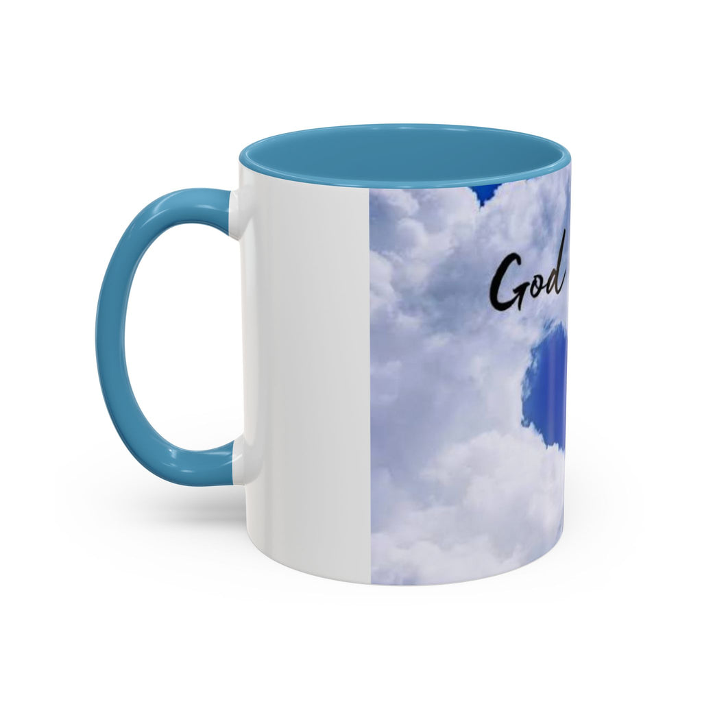 God Is Love Coffee Mug — Blue Heart Cloud Accent Ceramic Mug