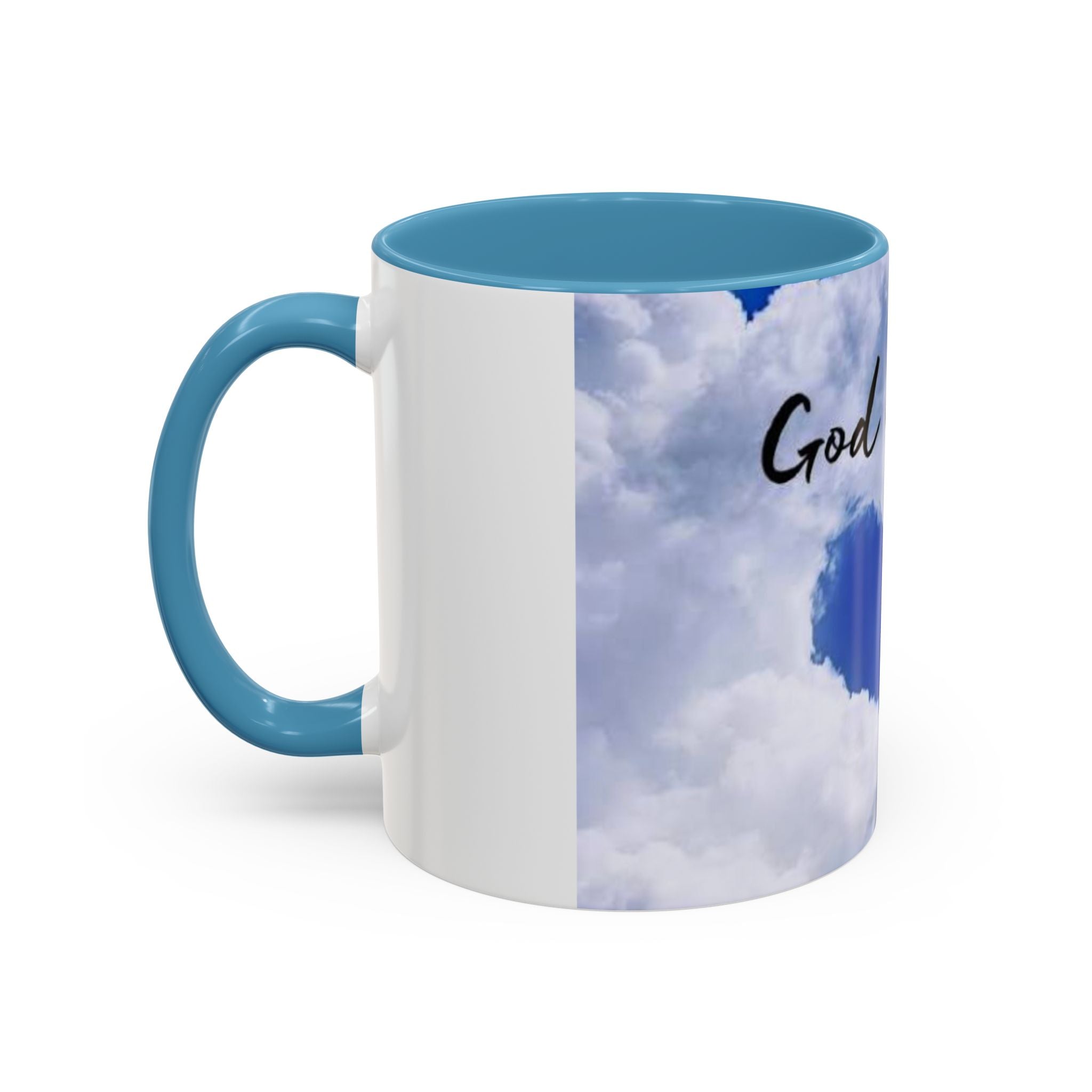 God Is Love Coffee Mug — Blue Heart Cloud Accent Ceramic Mug