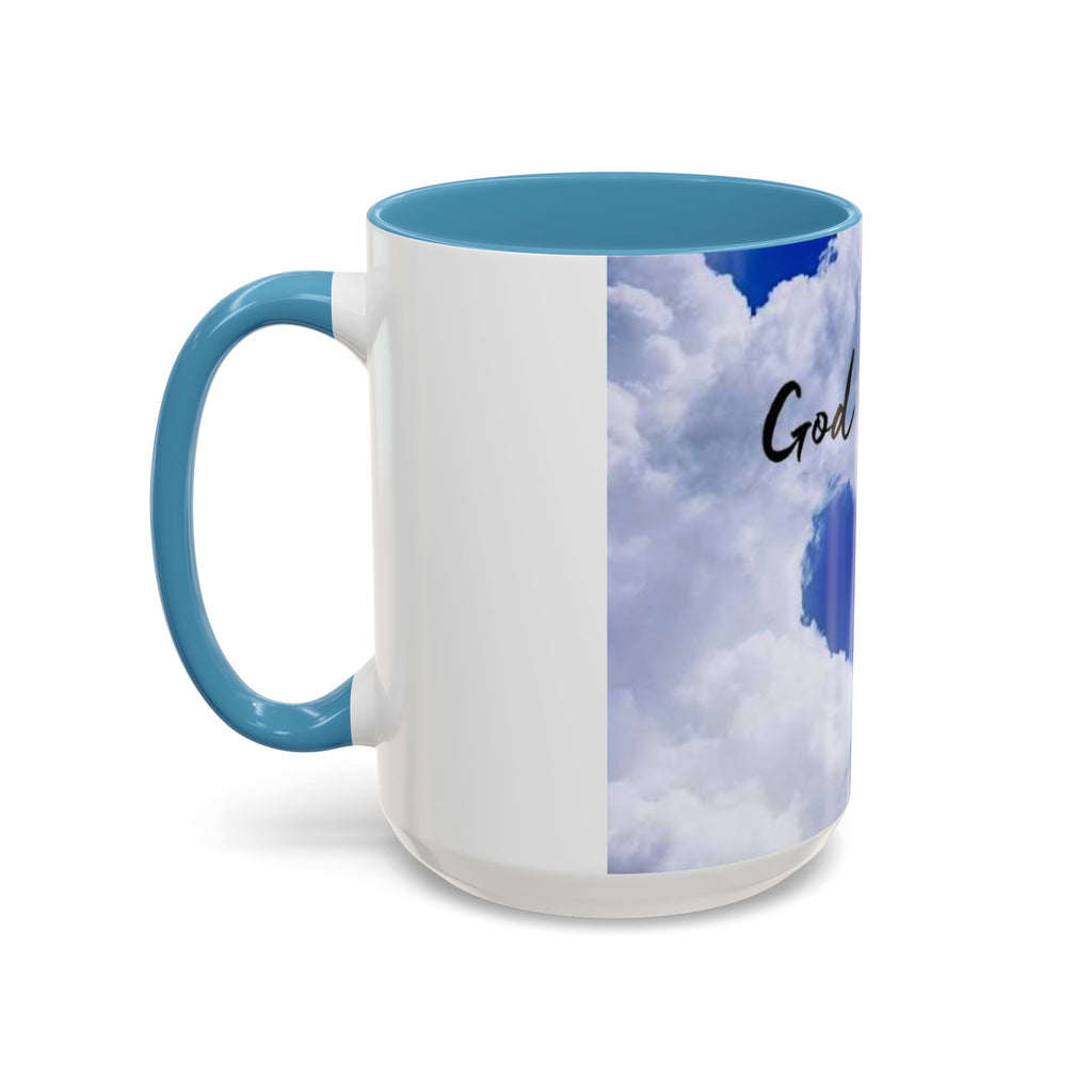 God Is Love Coffee Mug — Blue Heart Cloud Accent Ceramic Mug
