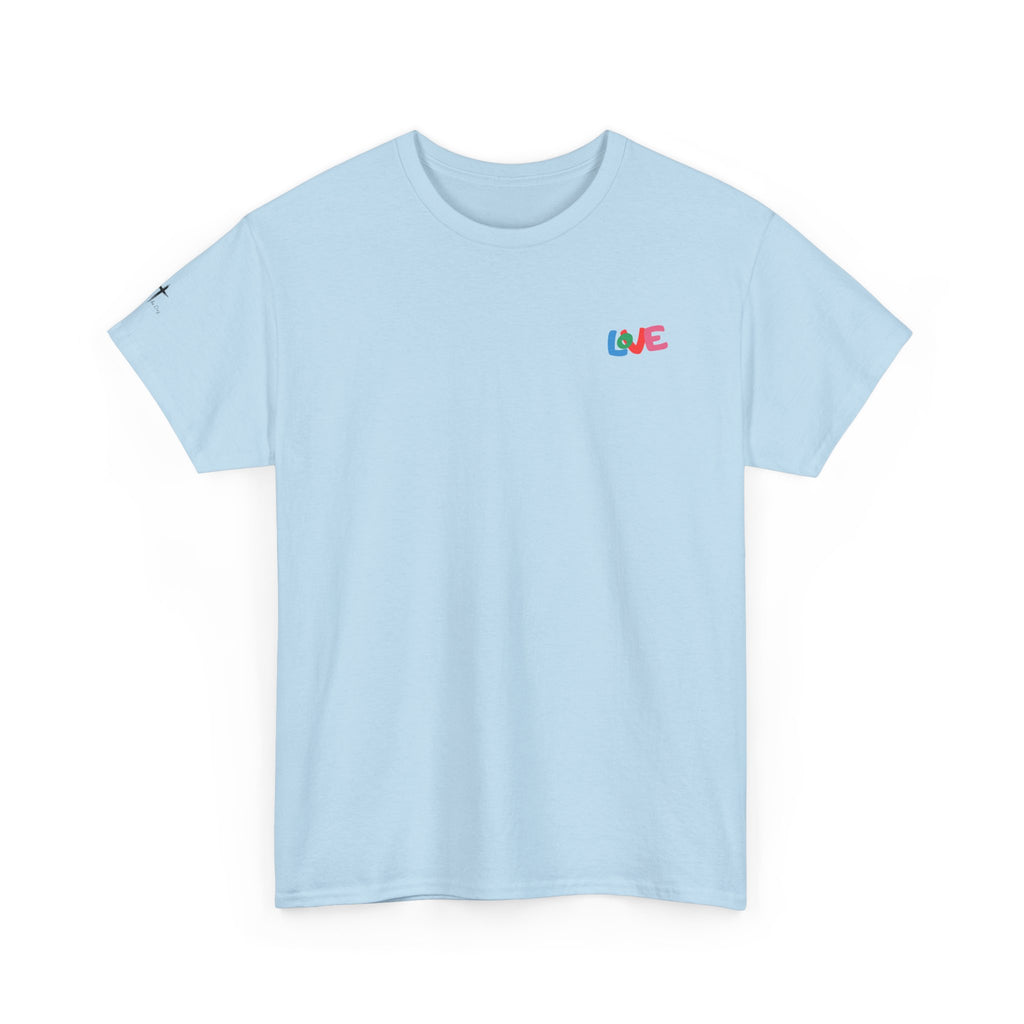 LOVE Colorblock Graphic Tee — Playful Back Typography 'Live Obedient & Value Everything ' Shirt