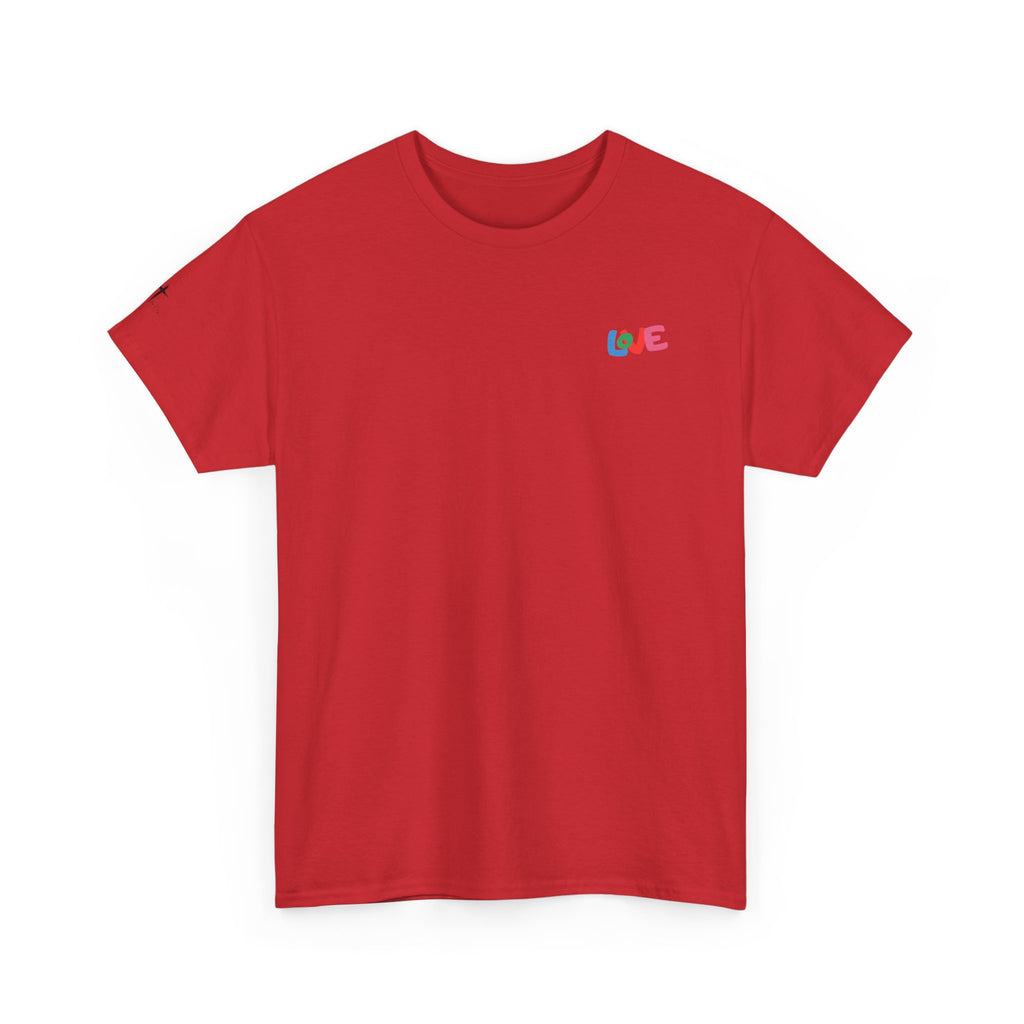 LOVE Colorblock Graphic Tee — Playful Back Typography 'Live Obedient & Value Everything ' Shirt