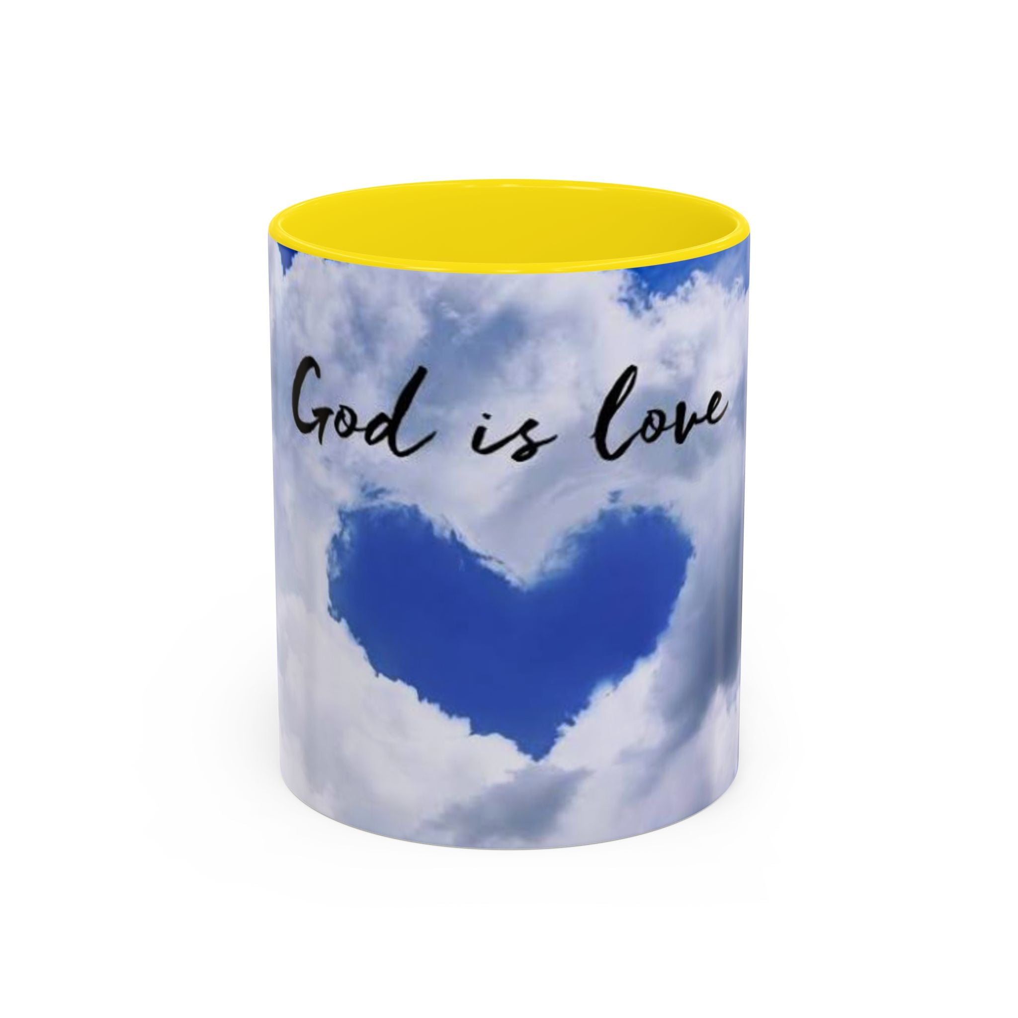 God Is Love Coffee Mug — Blue Heart Cloud Accent Ceramic Mug