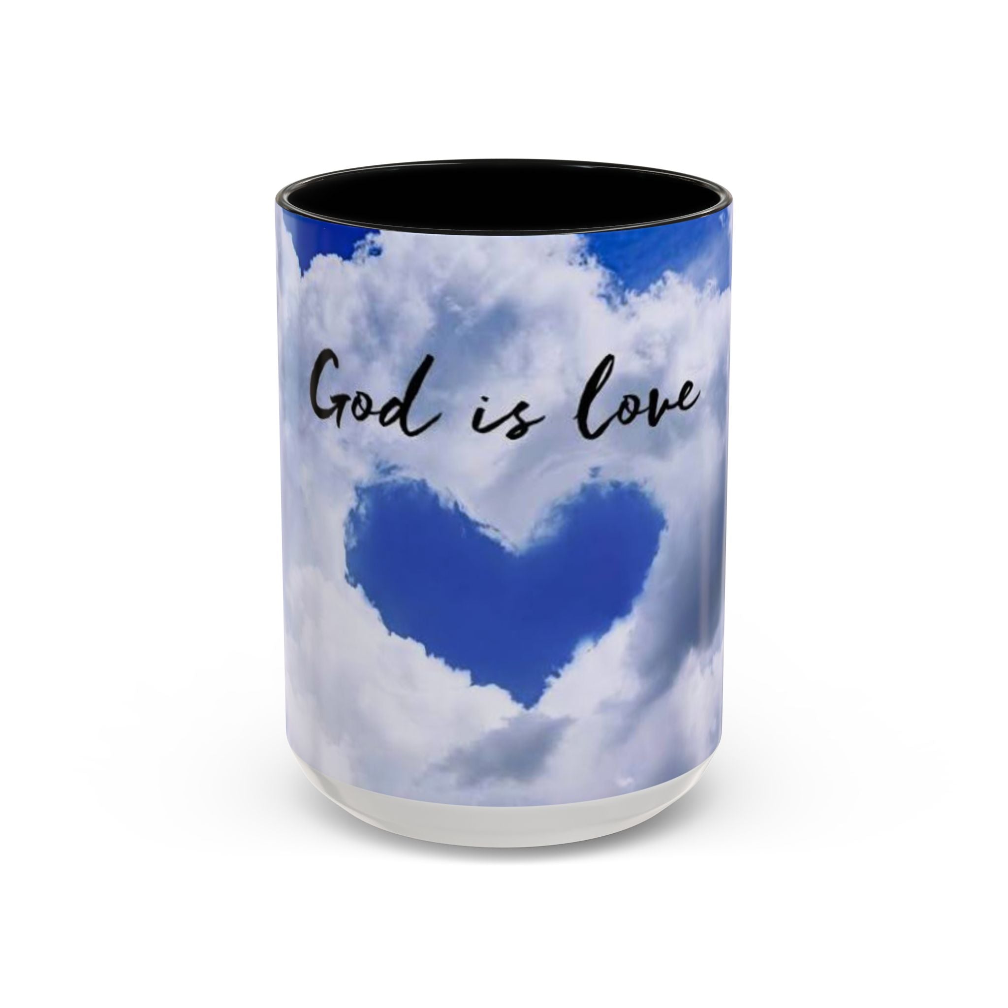 God Is Love Coffee Mug — Blue Heart Cloud Accent Ceramic Mug