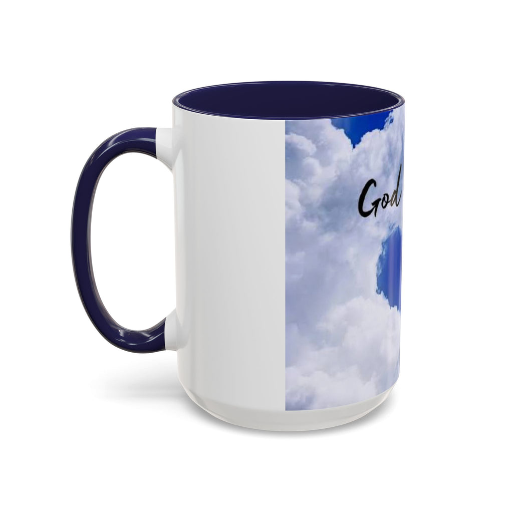 God Is Love Coffee Mug — Blue Heart Cloud Accent Ceramic Mug