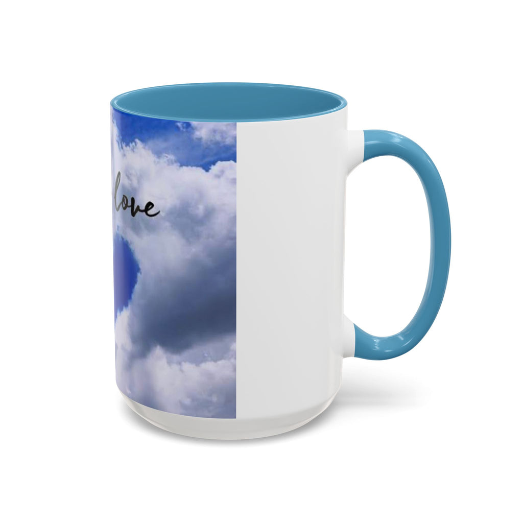 God Is Love Coffee Mug — Blue Heart Cloud Accent Ceramic Mug