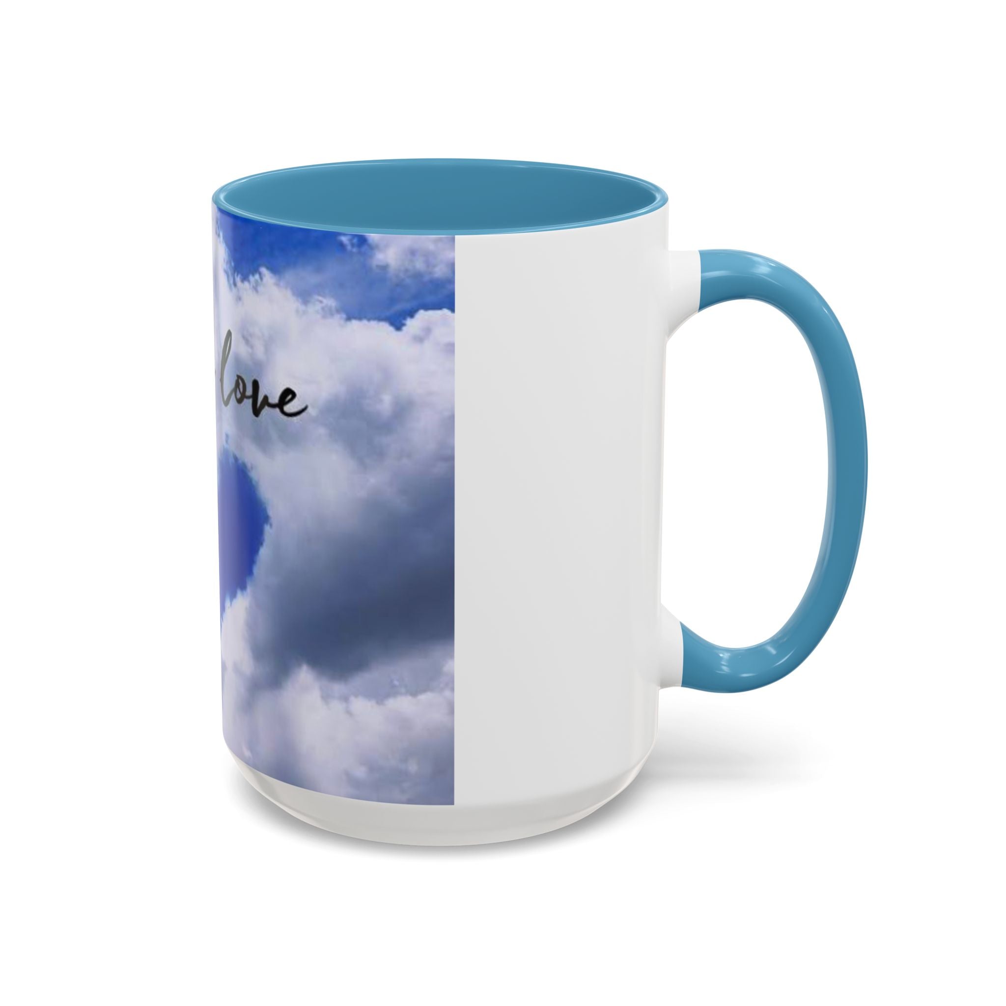 God Is Love Coffee Mug — Blue Heart Cloud Accent Ceramic Mug
