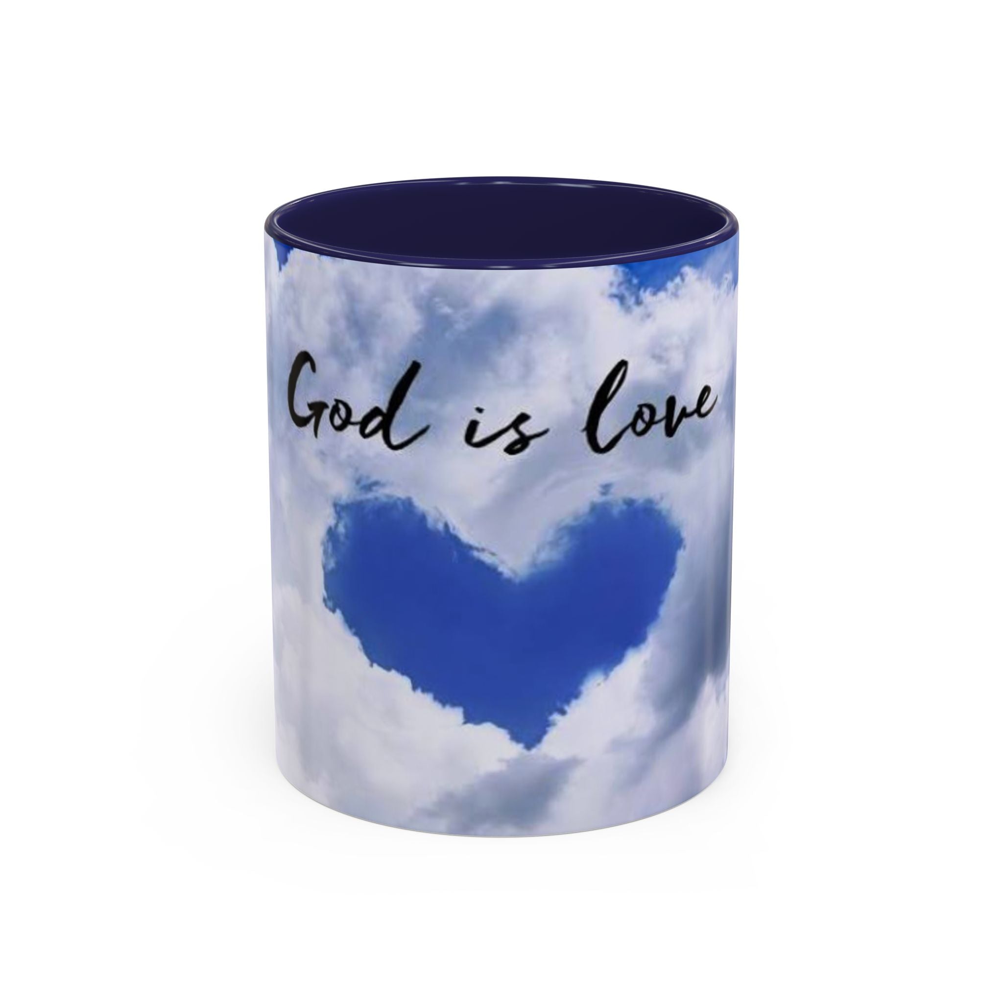 God Is Love Coffee Mug — Blue Heart Cloud Accent Ceramic Mug