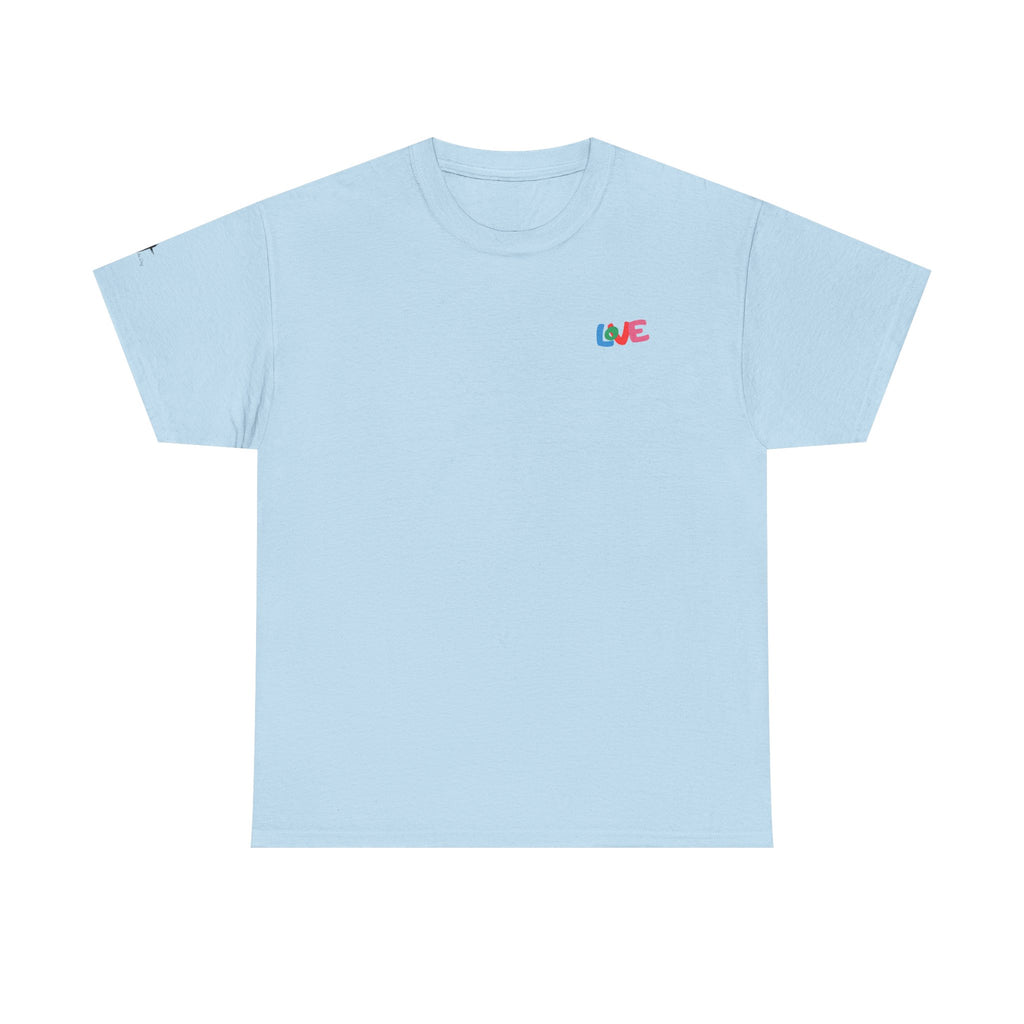 LOVE Colorblock Graphic Tee — Playful Back Typography 'Live Obedient & Value Everything ' Shirt