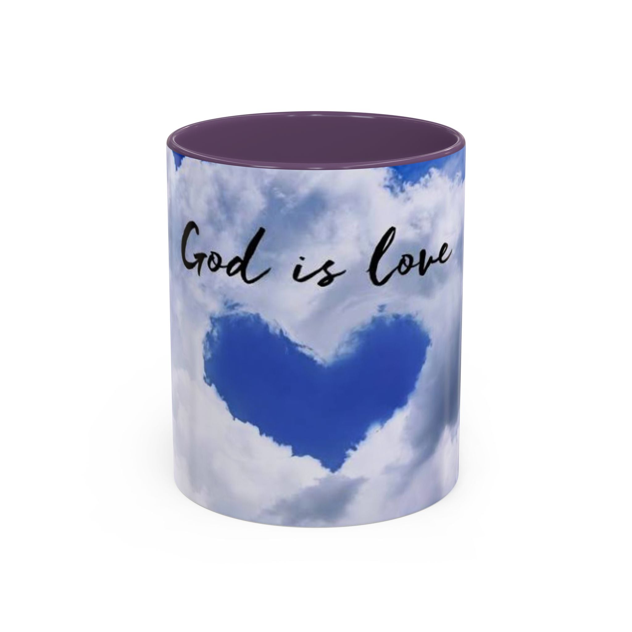 God Is Love Coffee Mug — Blue Heart Cloud Accent Ceramic Mug