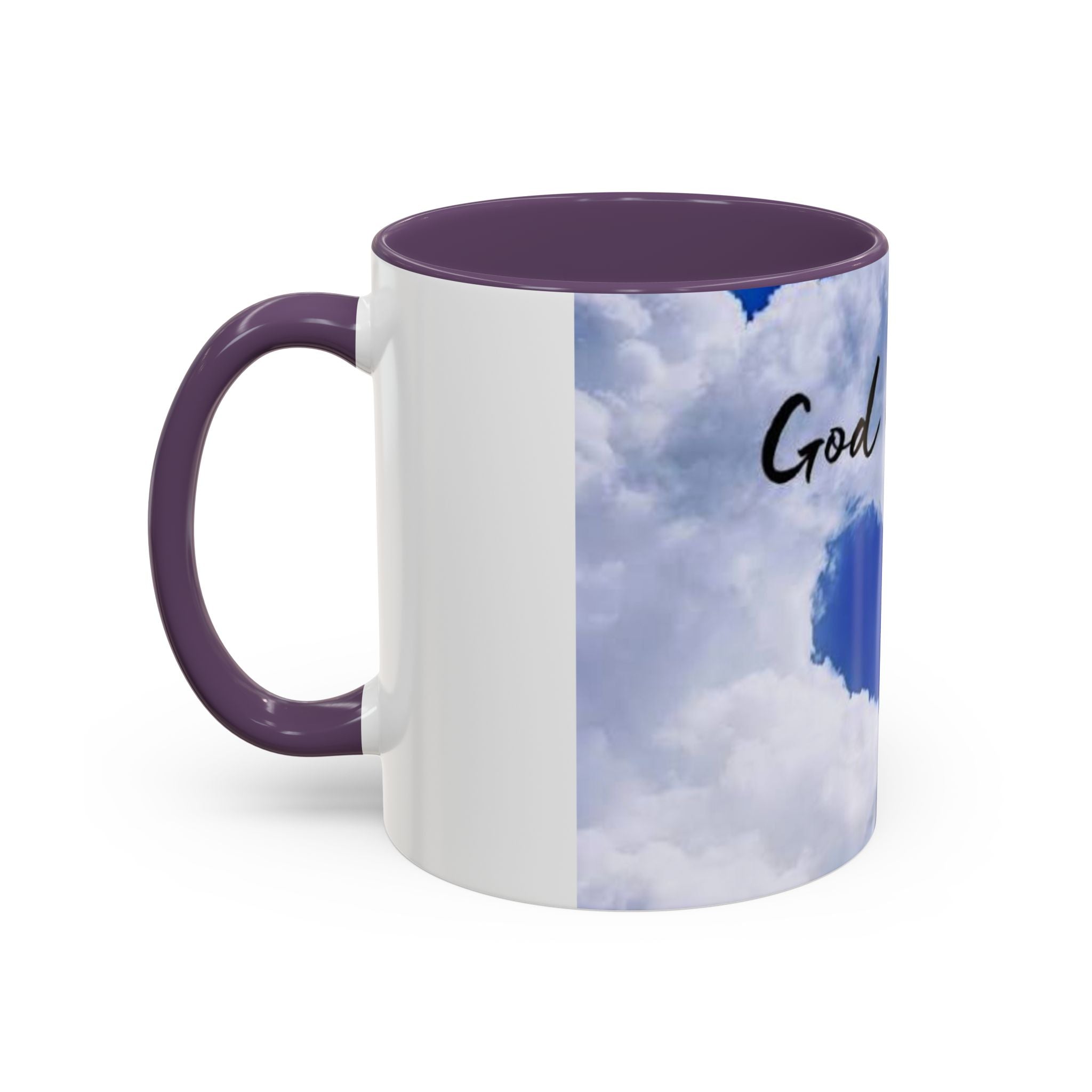 God Is Love Coffee Mug — Blue Heart Cloud Accent Ceramic Mug