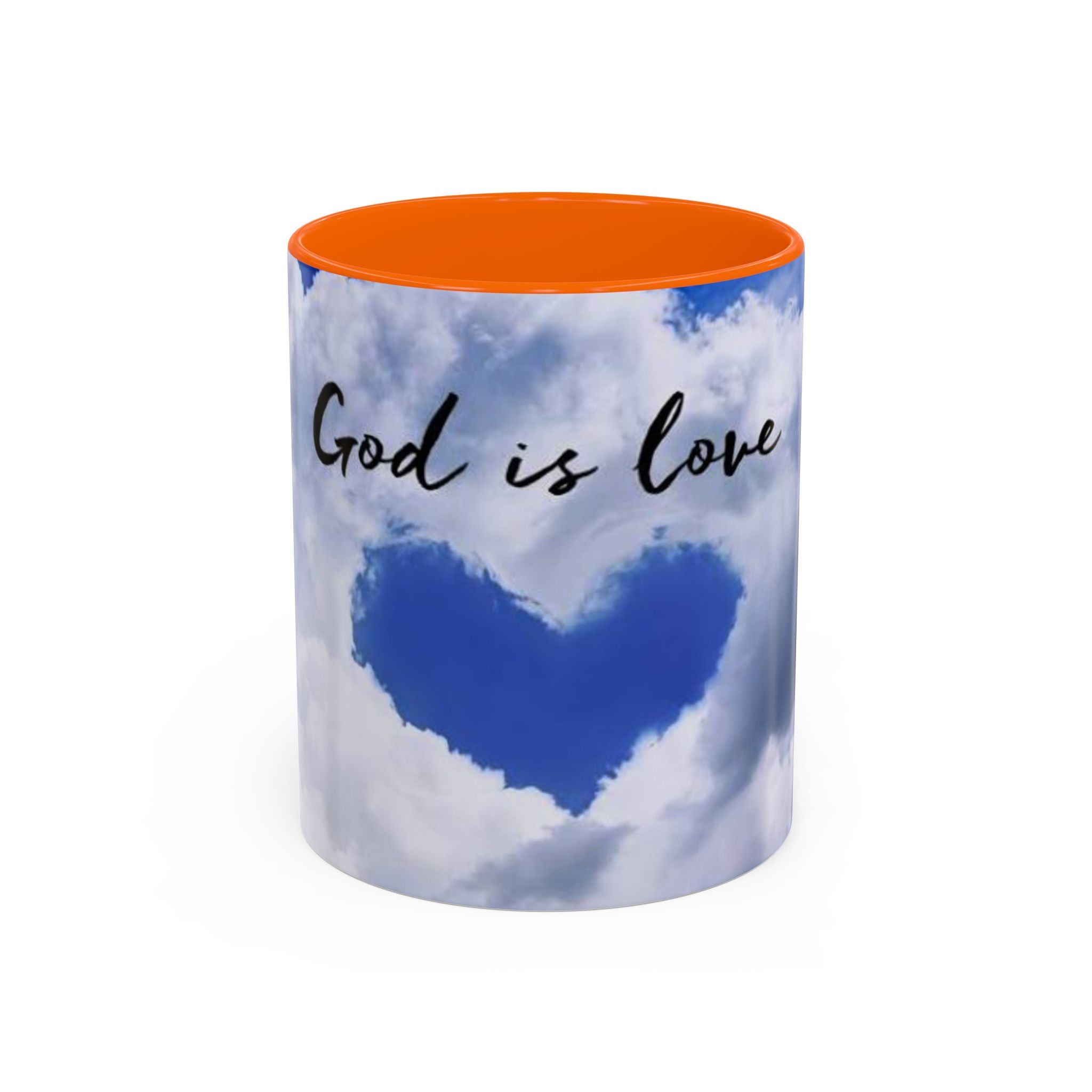God Is Love Coffee Mug — Blue Heart Cloud Accent Ceramic Mug