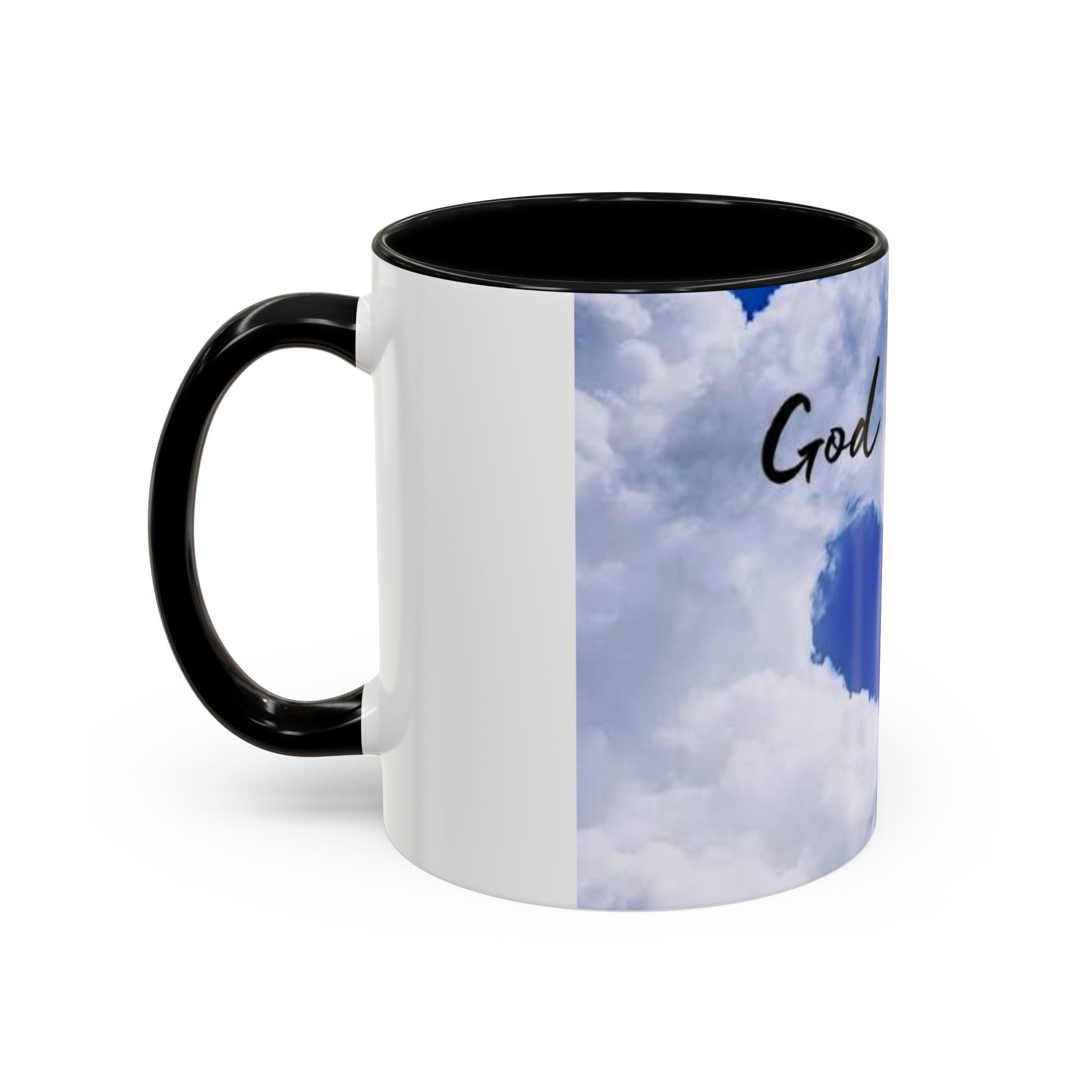 God Is Love Coffee Mug — Blue Heart Cloud Accent Ceramic Mug