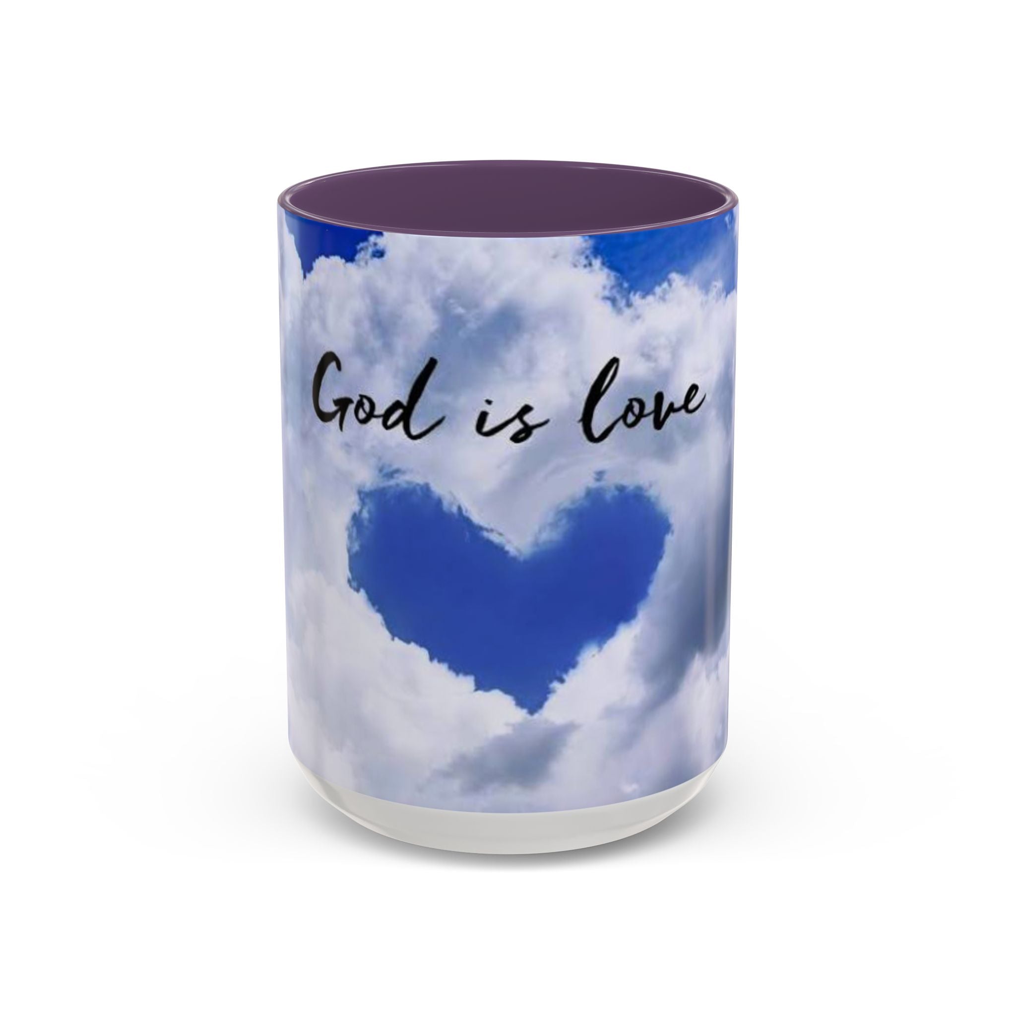 God Is Love Coffee Mug — Blue Heart Cloud Accent Ceramic Mug