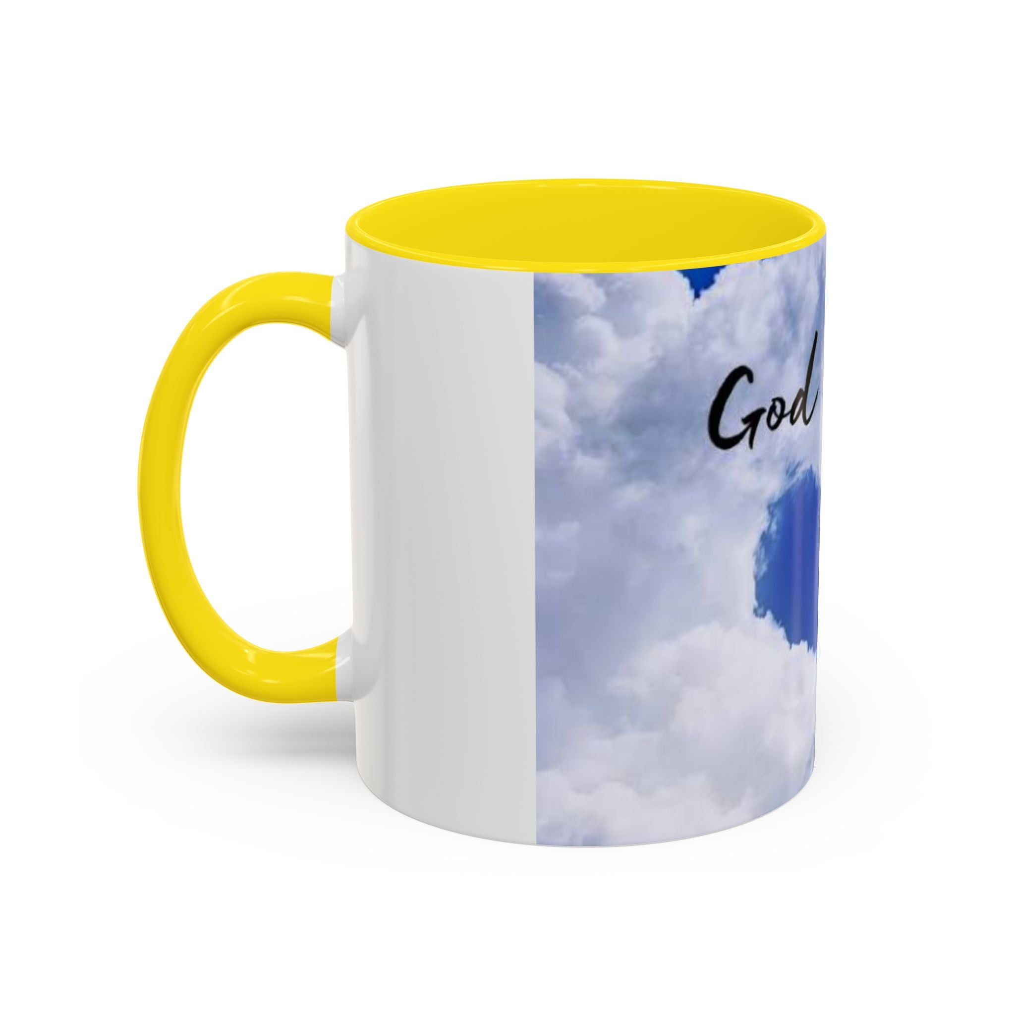 God Is Love Coffee Mug — Blue Heart Cloud Accent Ceramic Mug