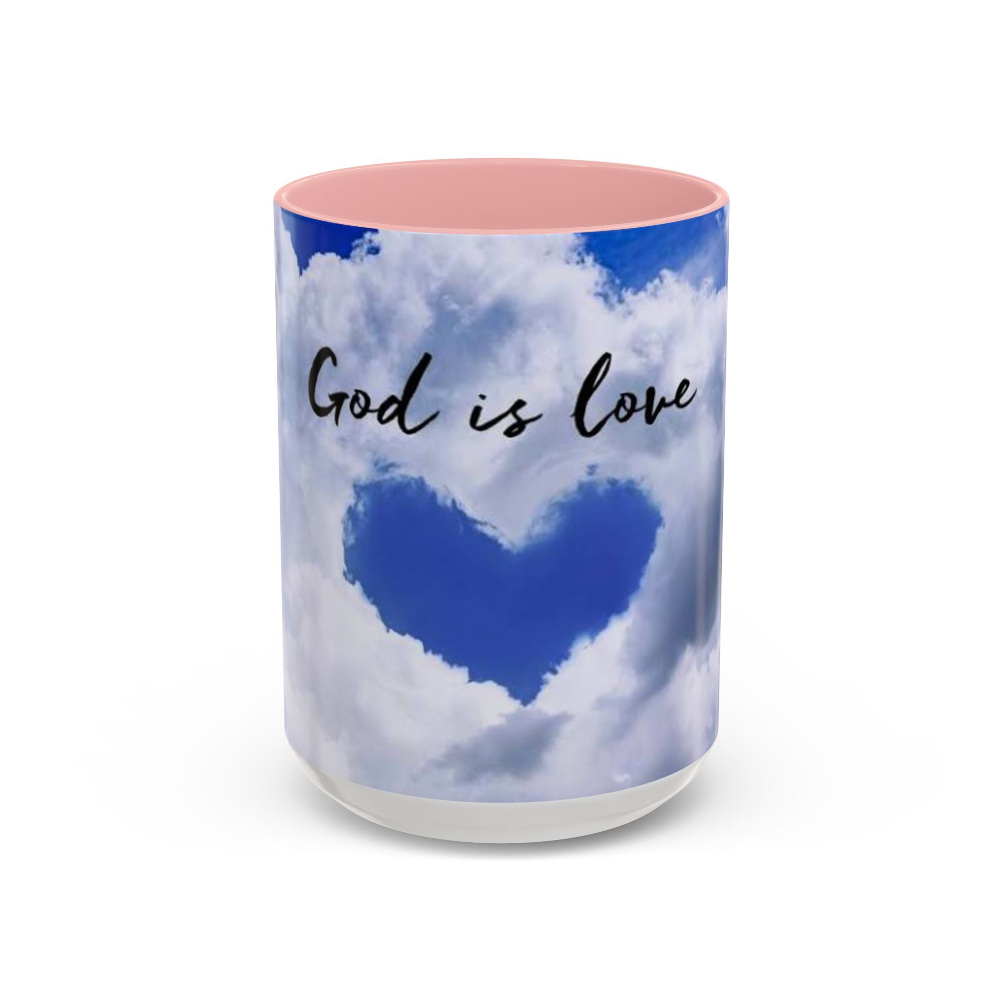 God Is Love Coffee Mug — Blue Heart Cloud Accent Ceramic Mug