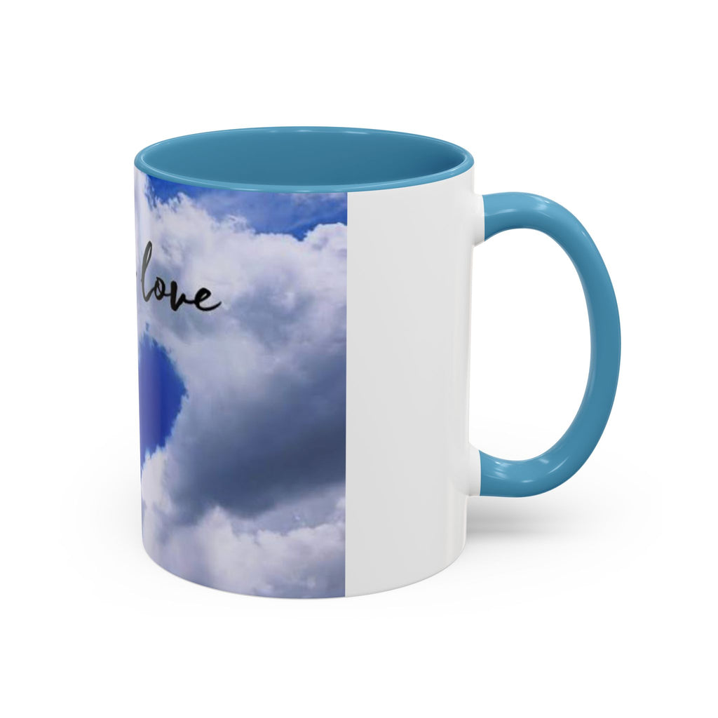 God Is Love Coffee Mug — Blue Heart Cloud Accent Ceramic Mug