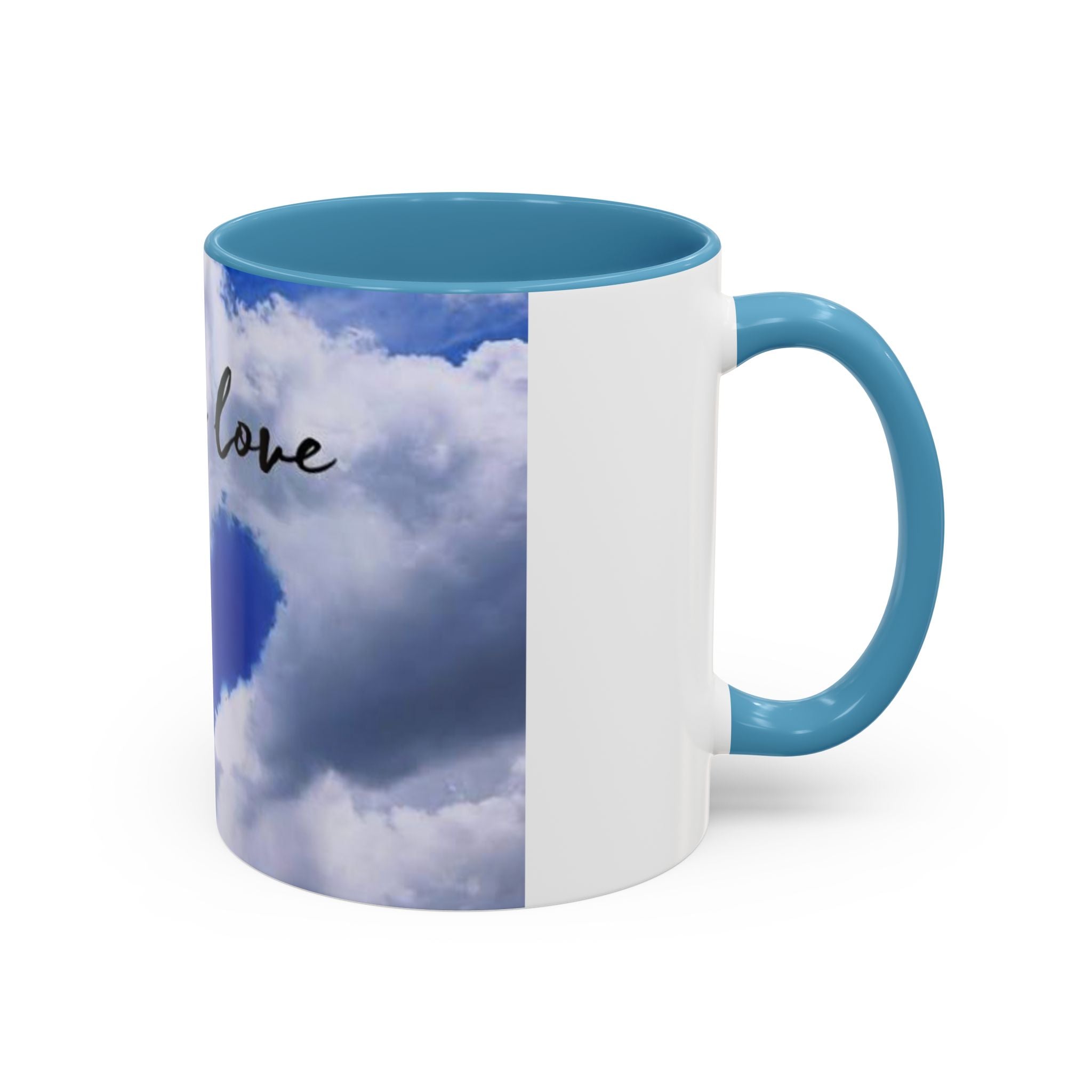 God Is Love Coffee Mug — Blue Heart Cloud Accent Ceramic Mug